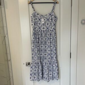 J. Crew White Dress with Navy Tile Print